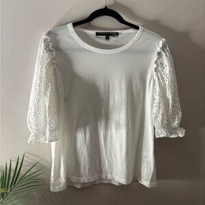 Veronica Beard White Blouse Eyelet Lace Puff Sleeves